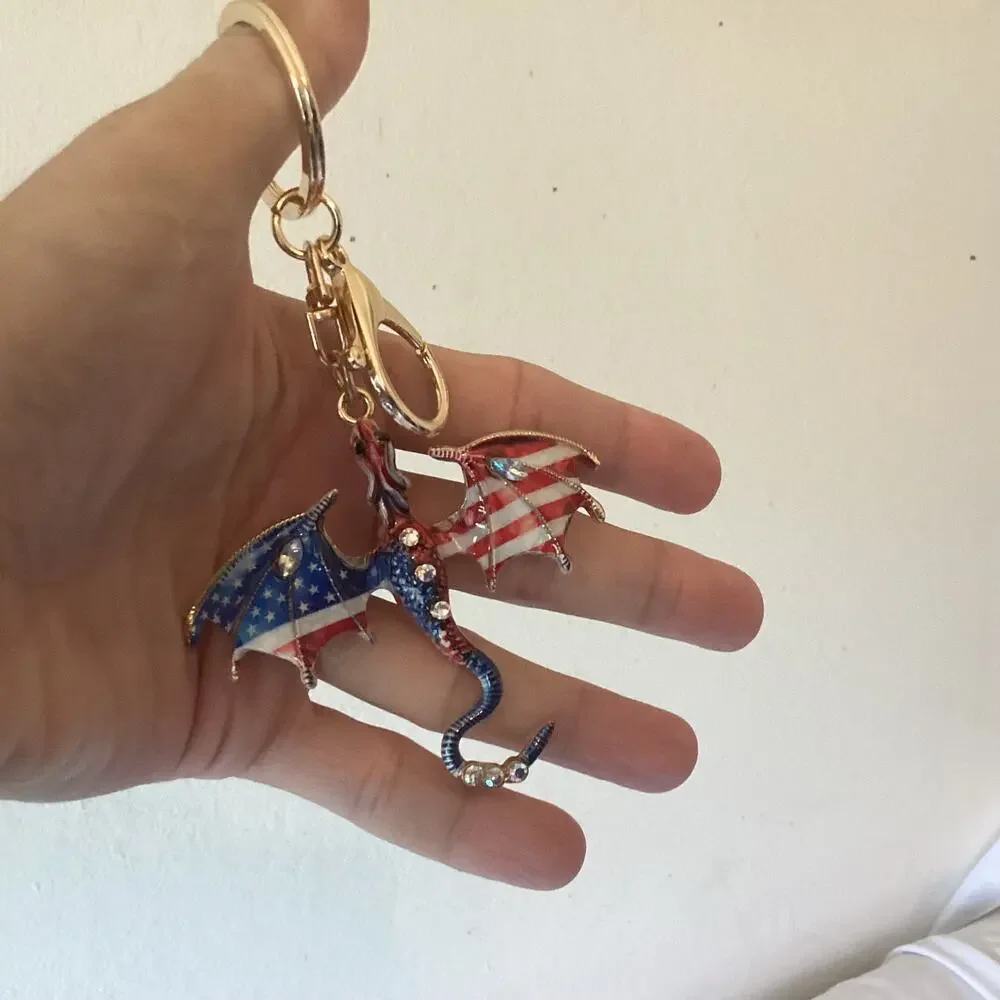 Patriotic Colored Fantasy Western Dragon Keychain